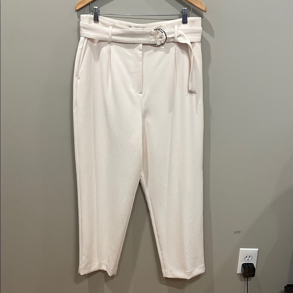 Ann Taylor Cream High Rise Crop Trouser Pants
